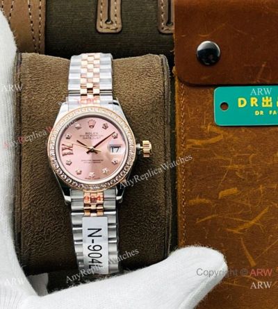 Swiss Replica Rolex Datejust 28 Watch Salmon Dial with IX diamond